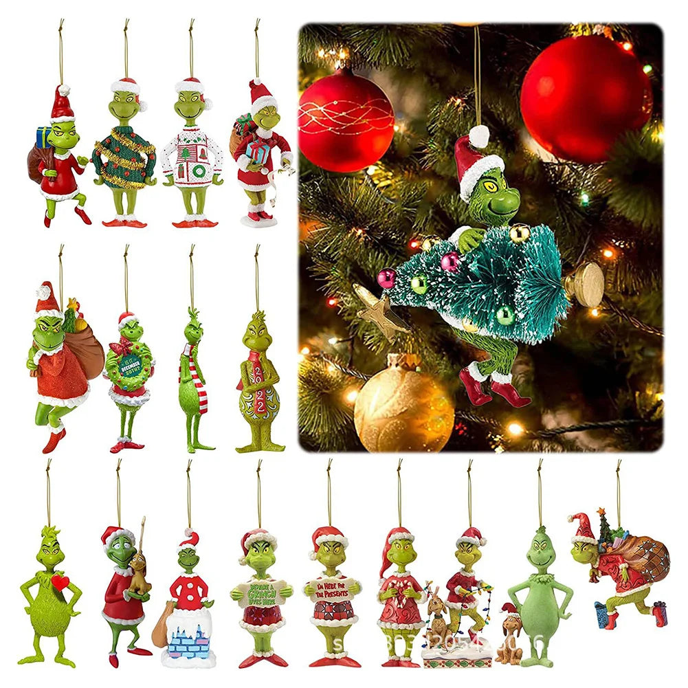 18 Pcs 2D Green Monster Xmas Tree Ornaments Party Decor
