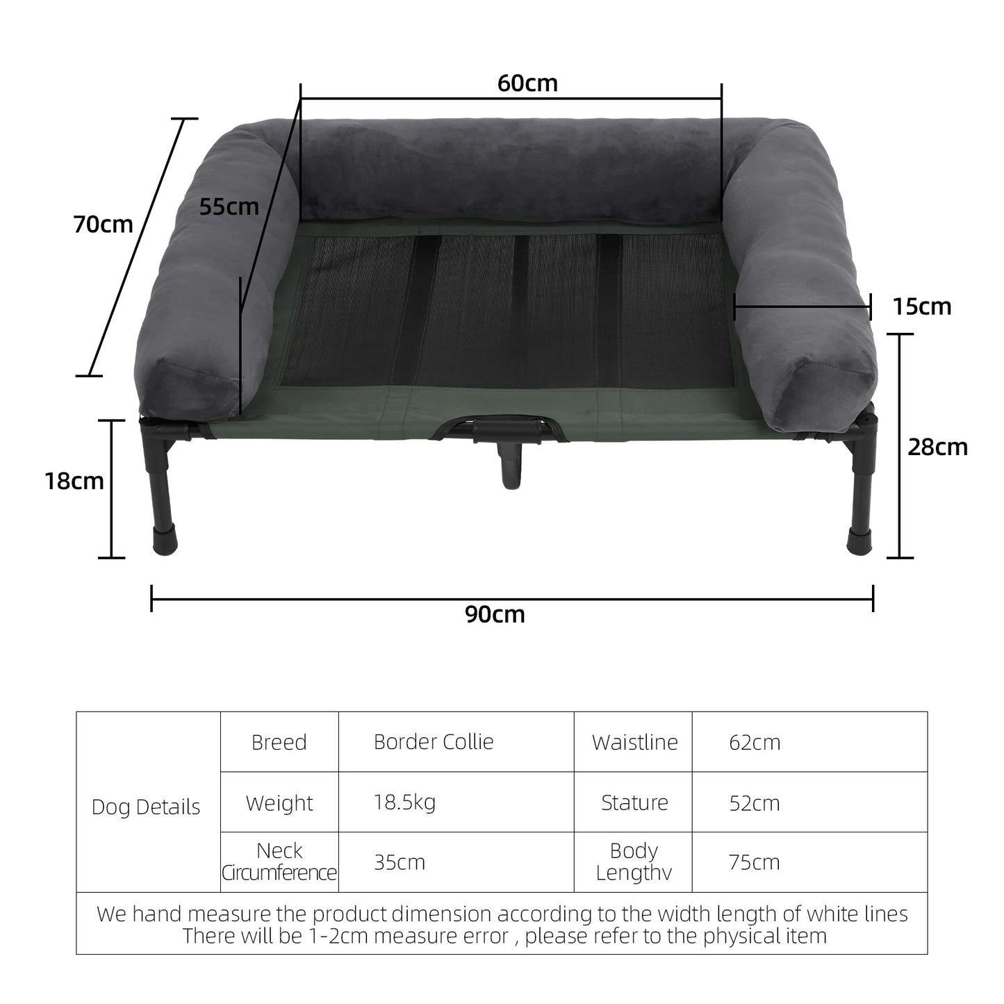 Elevated Dog Bed IndoorOutdoor Lounger L XL 2XL With Detachable Bolster Cooling