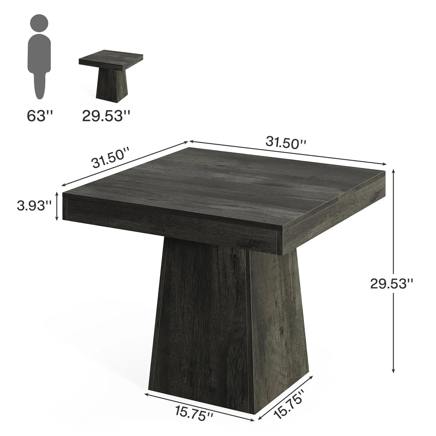 Tribesigns Square Dining Table For 4 With Pedestal Base