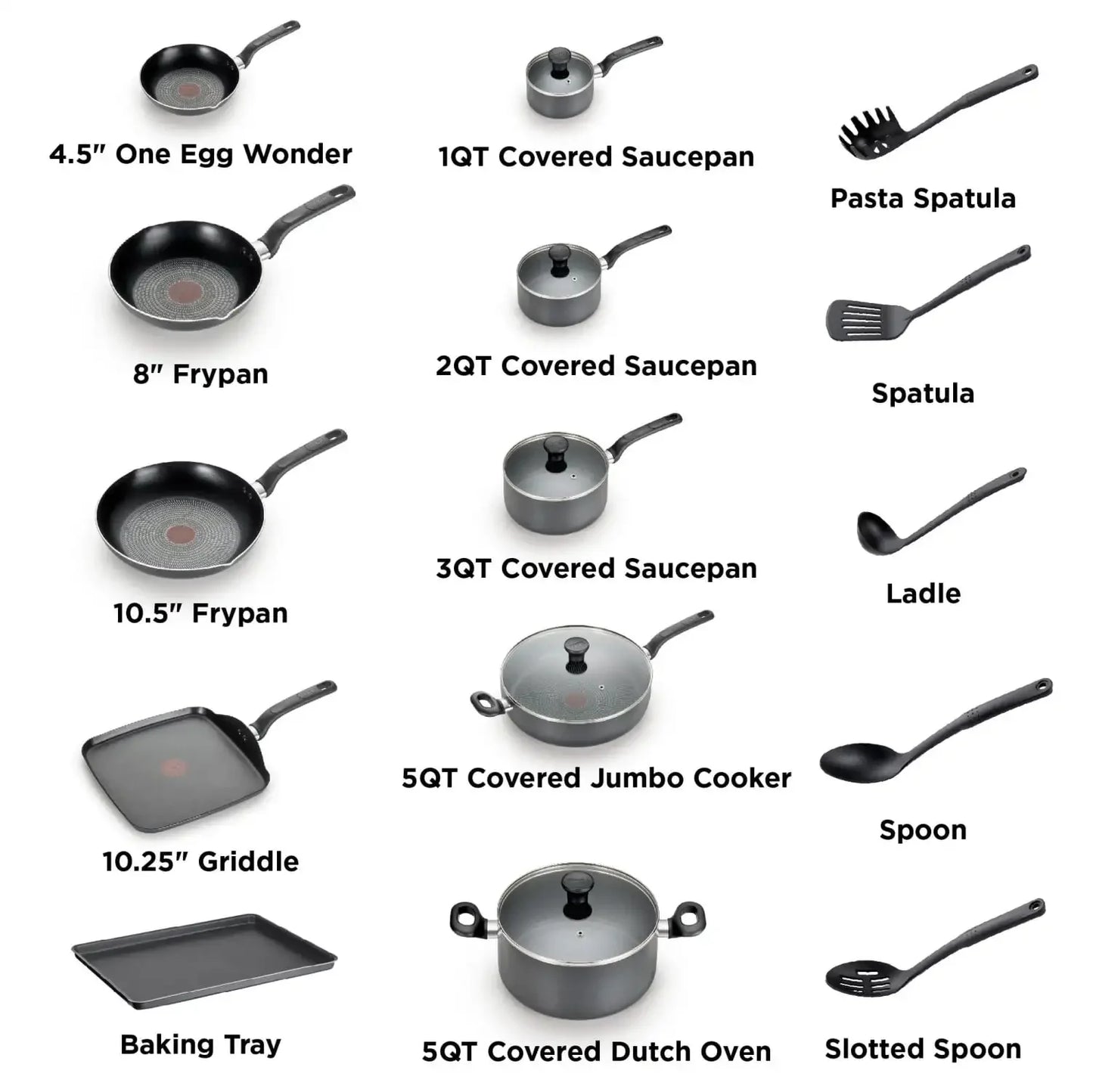 20 Piece Non Stick Cookware Set Pots and Pans Grey