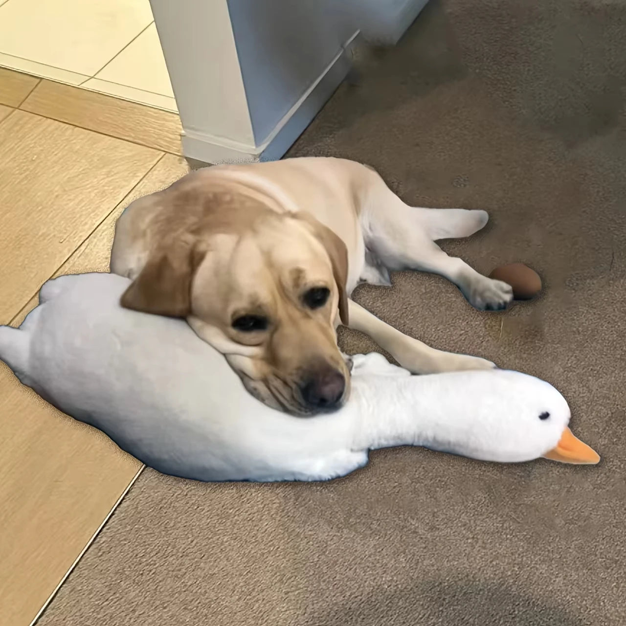 Large Plush White Duck Dog Toy Realistic Goose Design Chew And Play