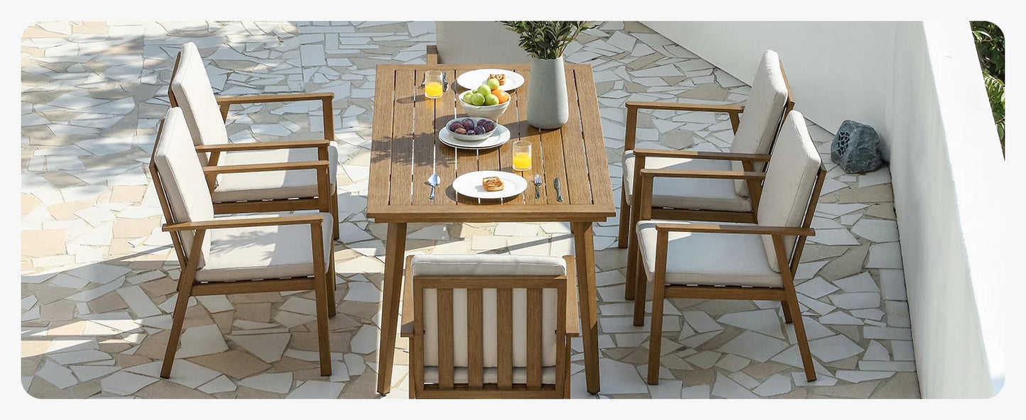 SeeHill Outdoor Patio Dining Chair Set 2 Cushions Aluminum Teak Garden Furniture
