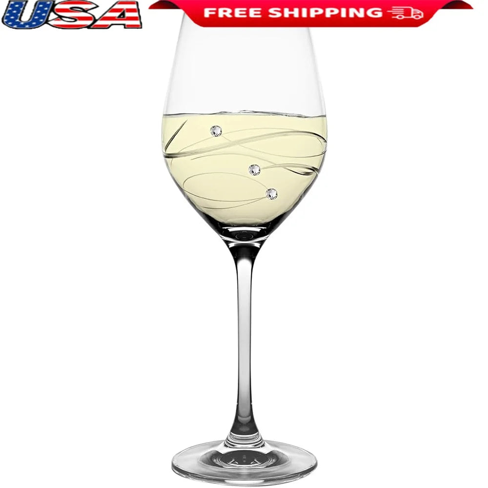 Artisan White Wine Glasses Set of 4 Crystal Diamonds