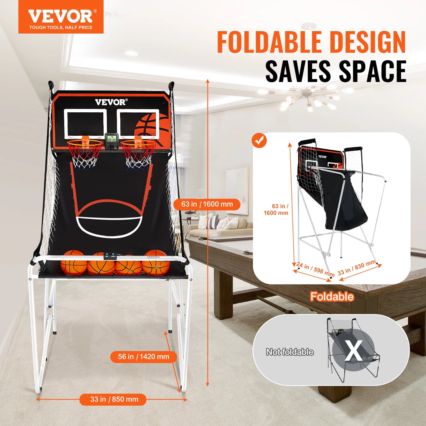 SucceBuy Foldable Basketball Arcade Game 2 Player Home