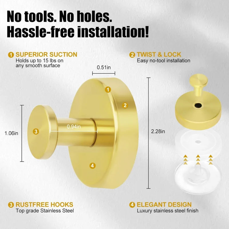Strong Suction Cup Hooks No Drill Shower Bathroom Holder