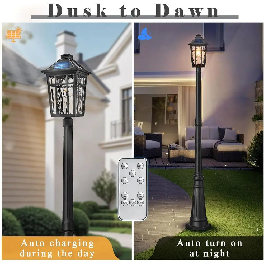 Outdoor Lamp Post Light Dusk To Dawn Waterproof Pole 80.7 Inch Black Remote