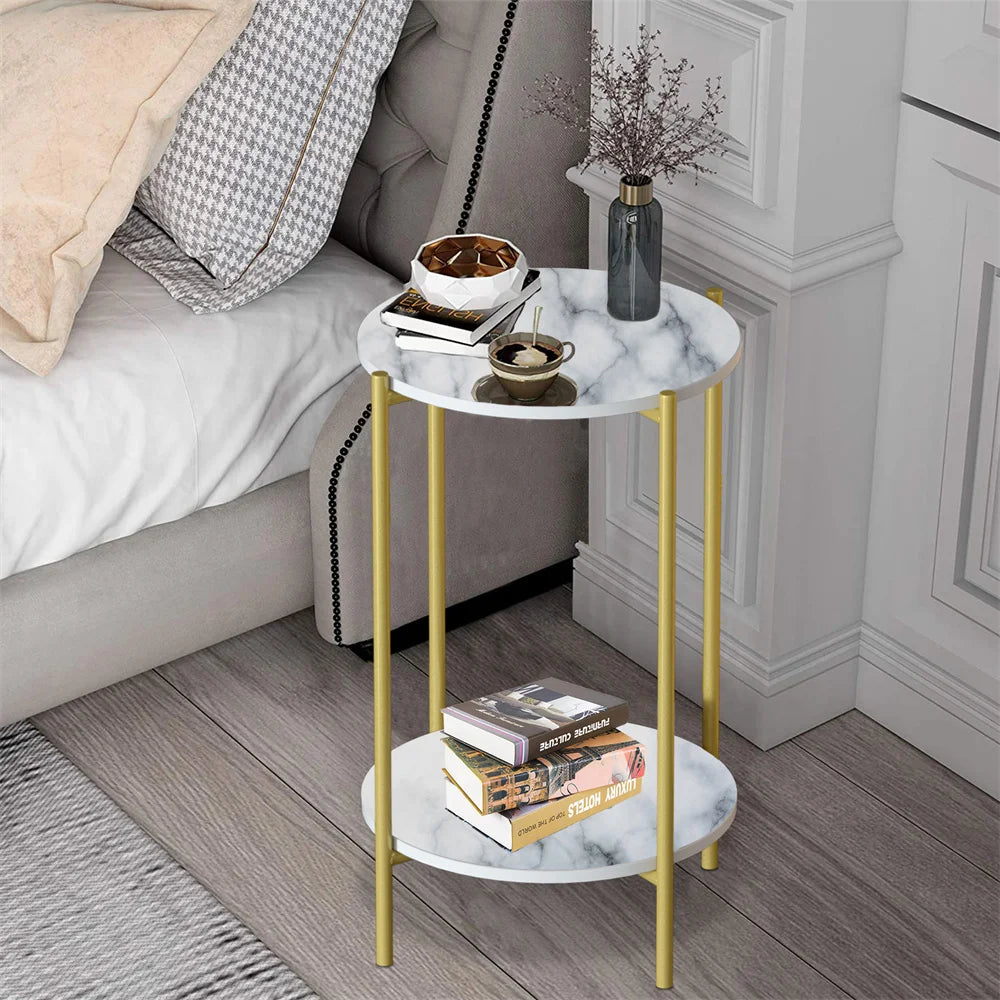 Two Tier Round Coffee End Tables Sofa Side Table Plant Stand