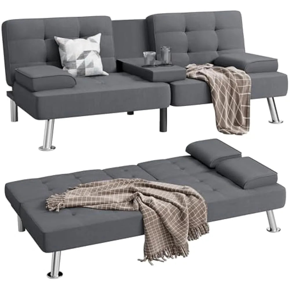 Convertible Sofa Bed With Removable Armrests Cupholders
