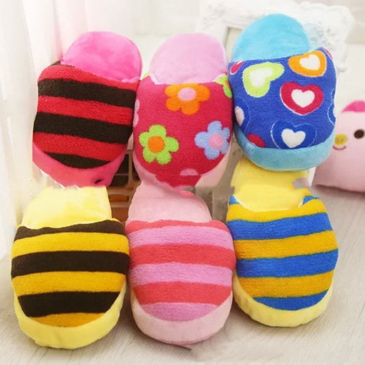 Interactive Plush Flip Flop Chew Toy Squeaker Small Dogs