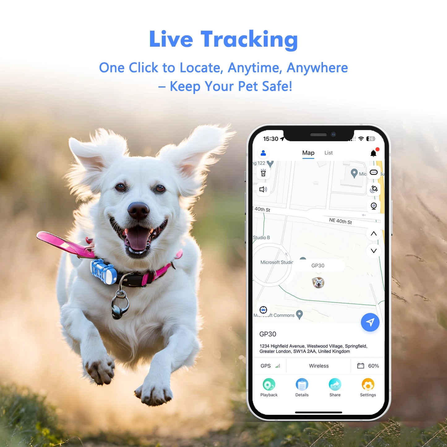4G Dog Cat GPS Tracker Waterproof Smart Locator with App Live Tracking and Light Sound Search