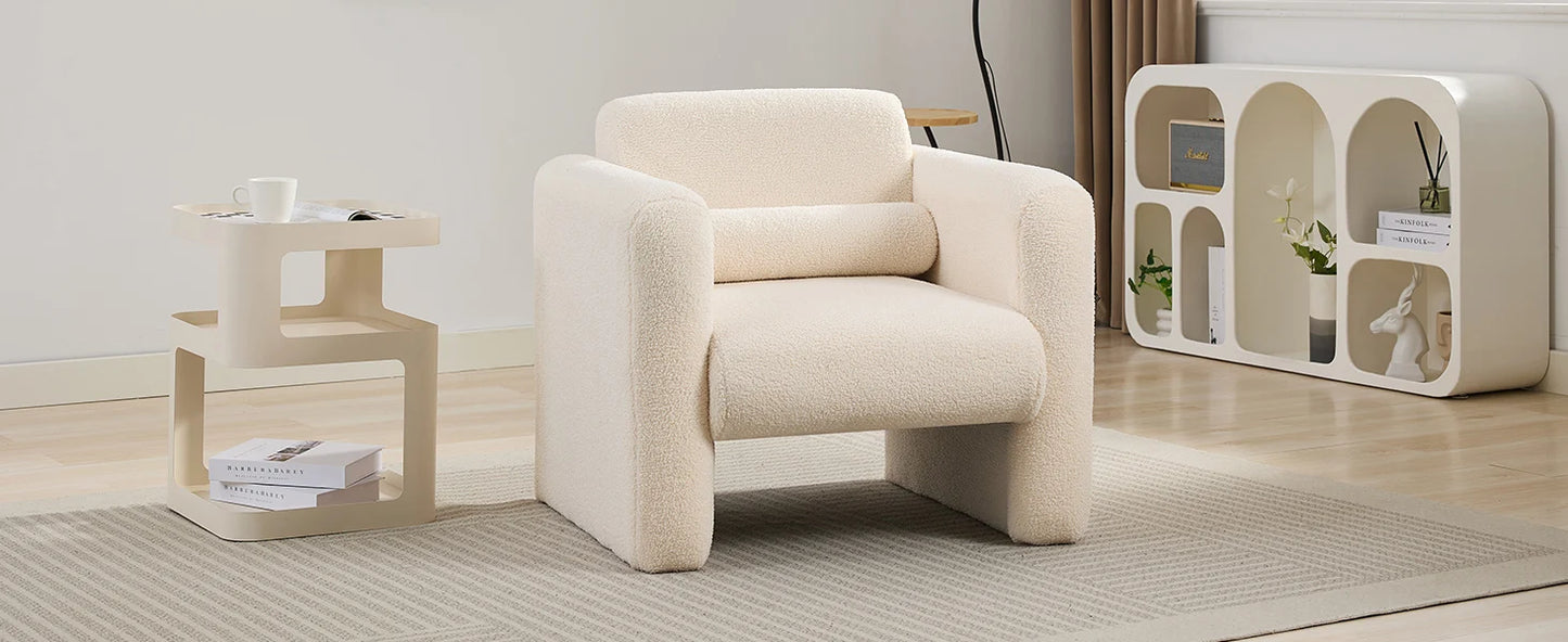 Modern Accent Chair Lambskin Sherpa Upholstered Reading Armchair With Pillow