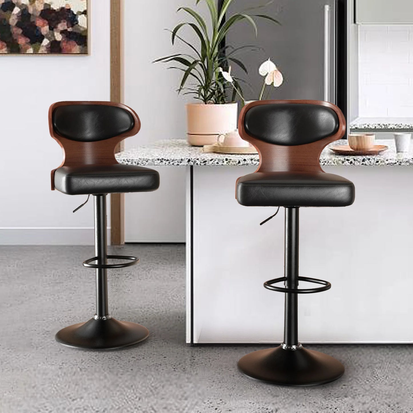 Bar Stool Set 2Pcs With Backrest Soft Cushion Dining Chair