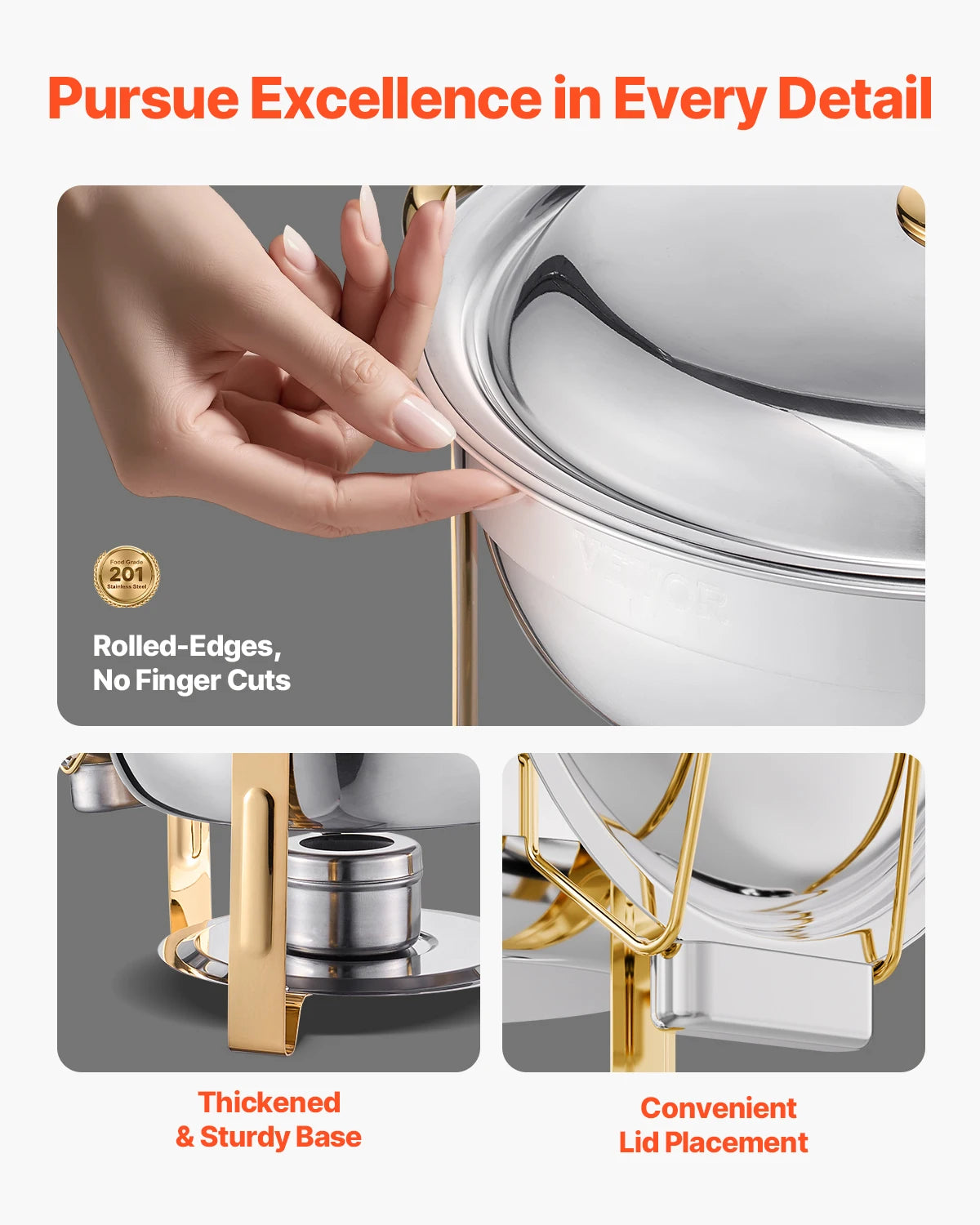 VEVOR 4 Pack Stainless Steel Chafing Dish Buffet Set with 4 Full Size Pan Round Catering Warmers for Party Banquets