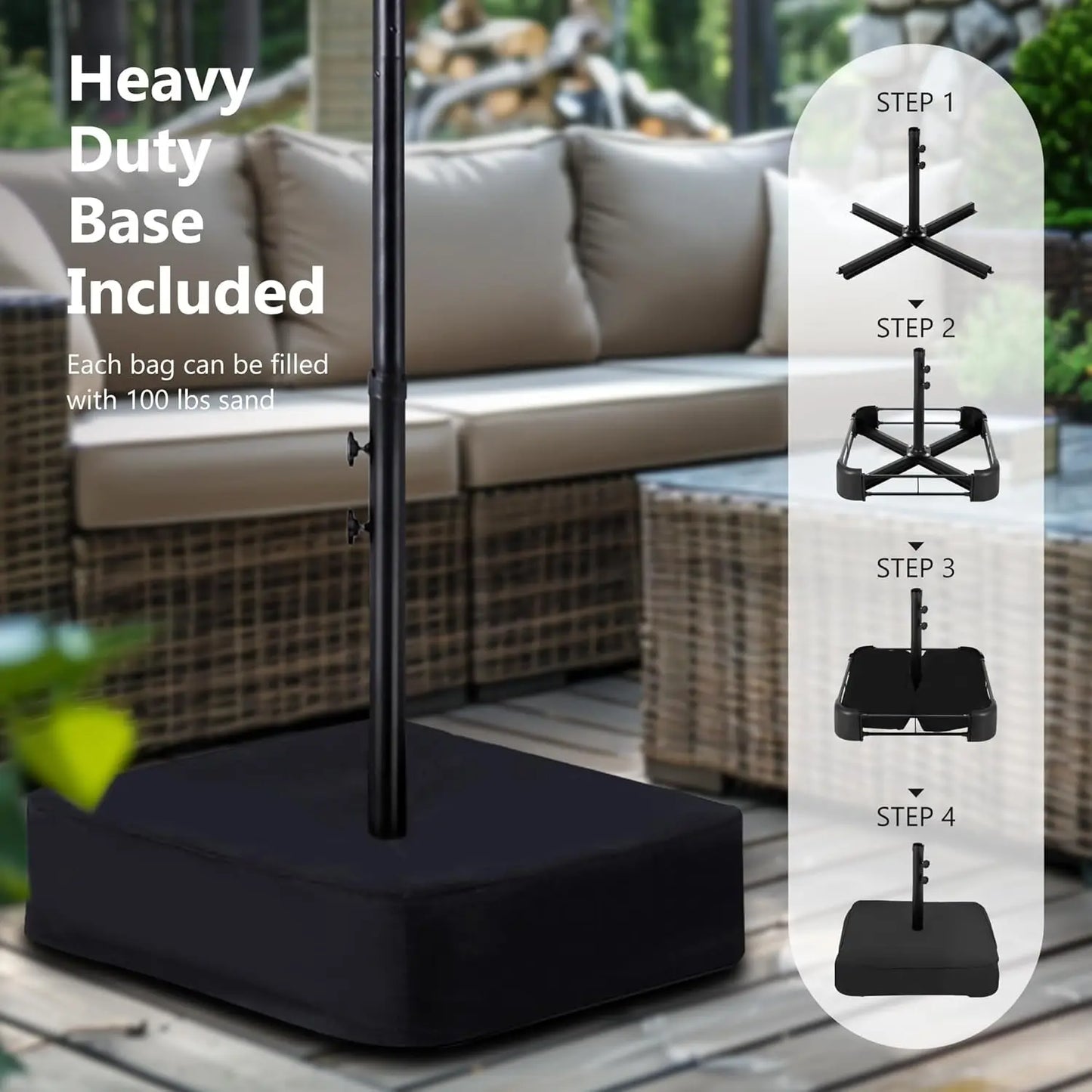 15Ft Double Sided Patio Umbrella With Base Included Rectangular Umbrella Crank