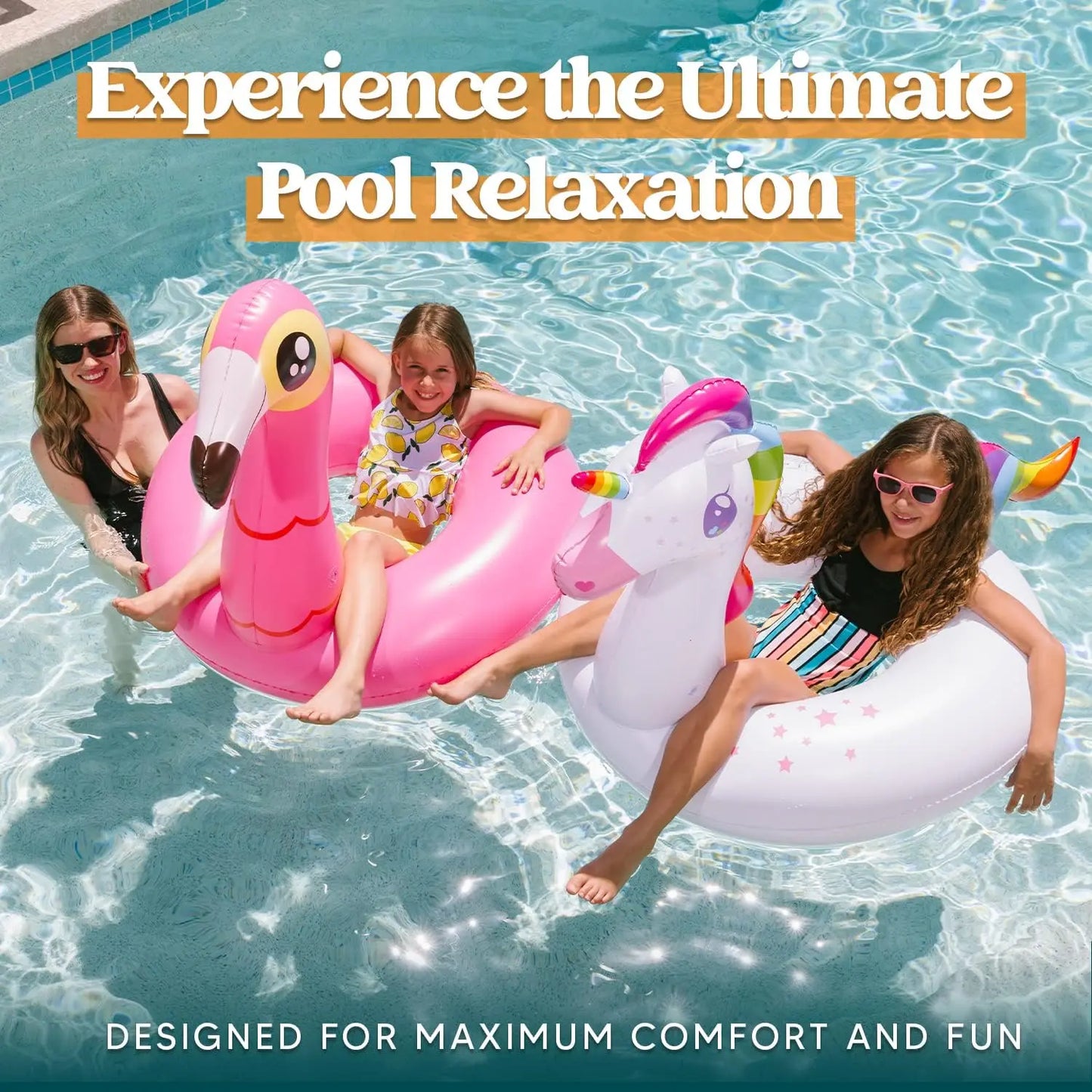 2 Pack Unicorn And Flamingo Pool Floats Adults And Kids Inflatable Swim Rings