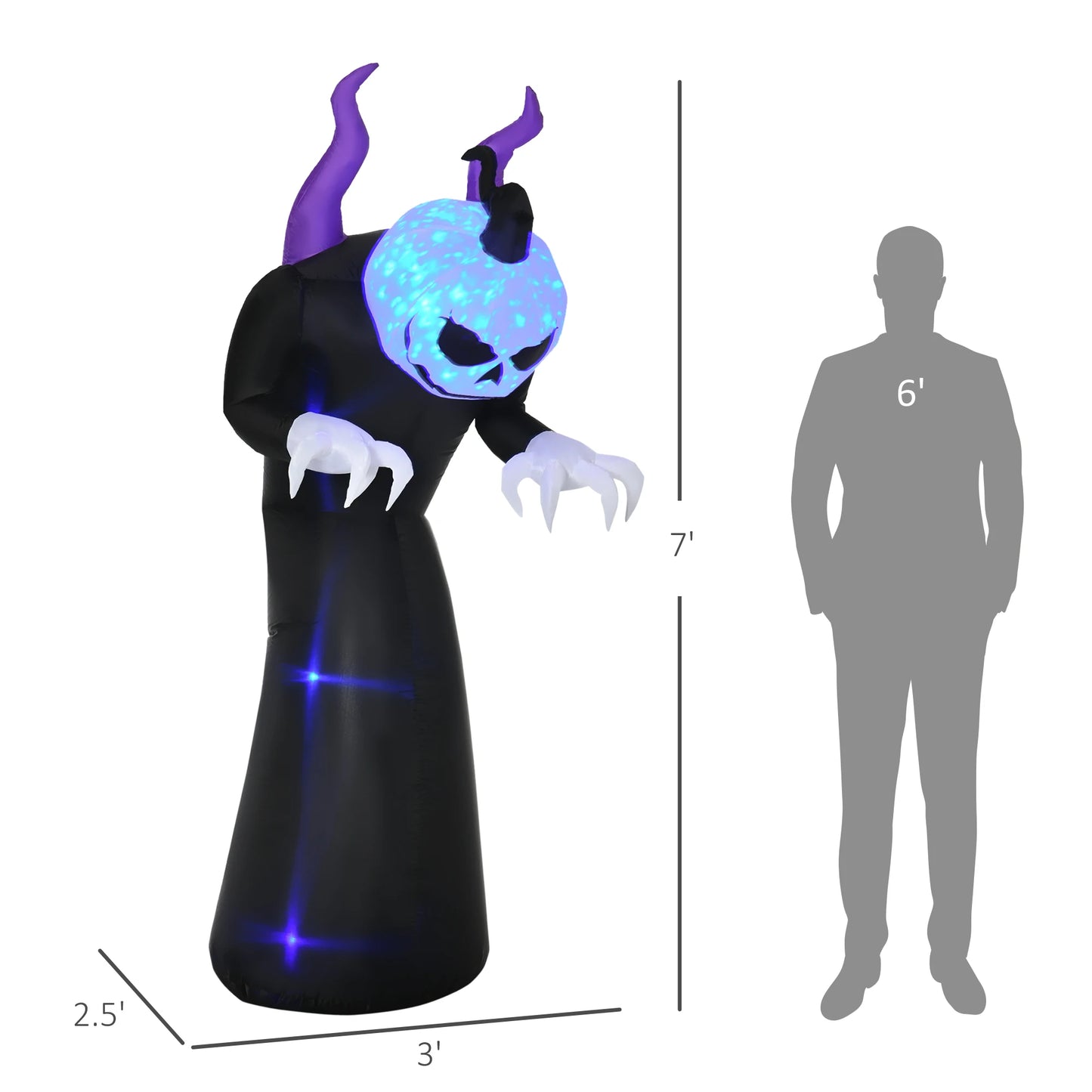 Seven Foot Inflatable Halloween Skeleton Ghost Outdoor LED