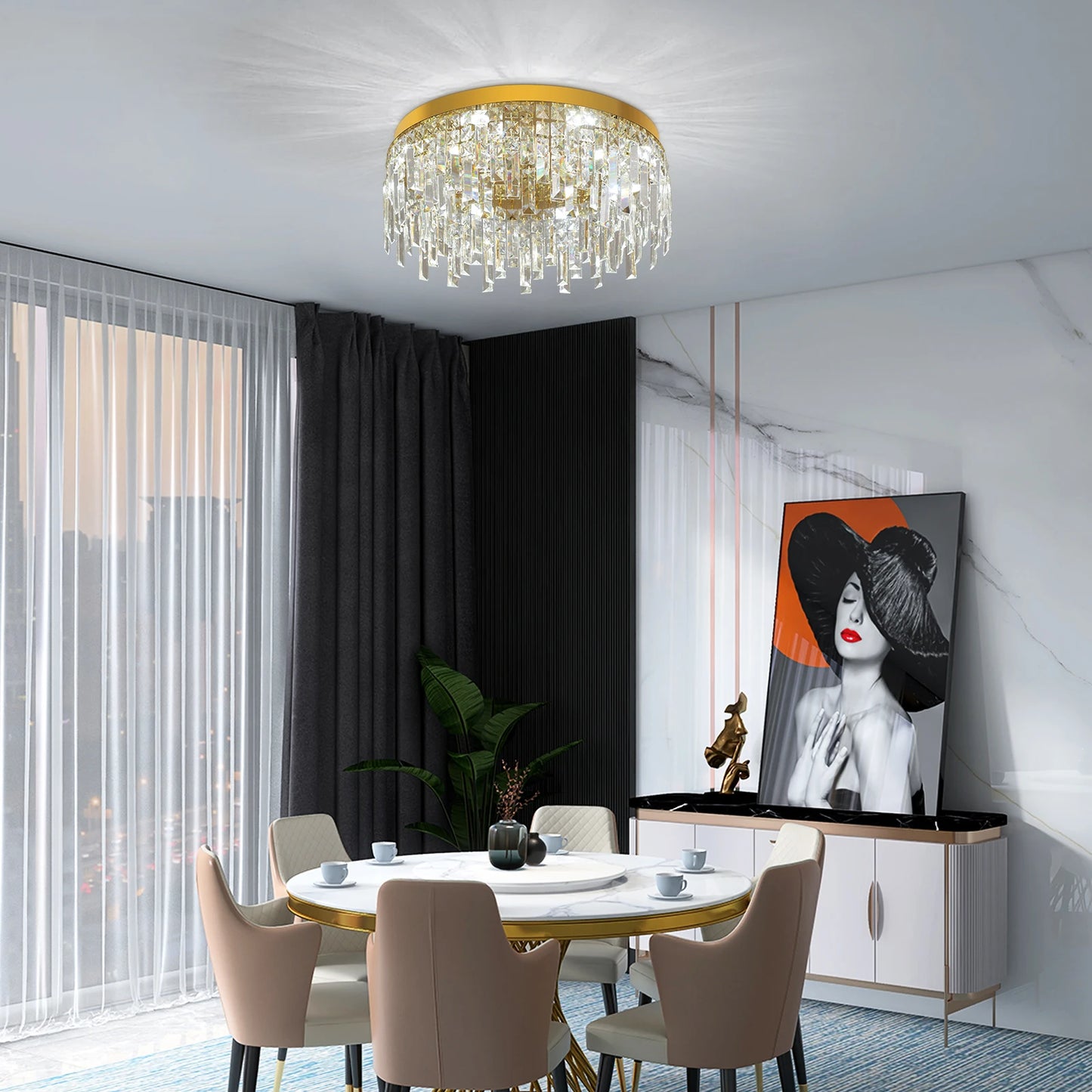 Modern Crystal Luxury Ceiling Lamp LED Chandelier Nordic Home Decor Flush Mount Light Fixture for Dining Living Room Bedroom Hotel