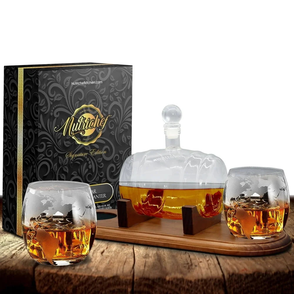 Home Bar Whiskey Decanter Aerator Set With 2 Glasses