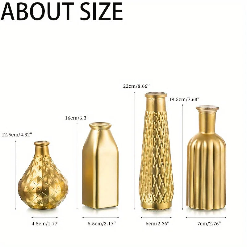 Cylindrical Gold Glass Vase Gilded Finish Antique Art Style Home Decoration Table Centerpiece Halloween Christmas Decoration