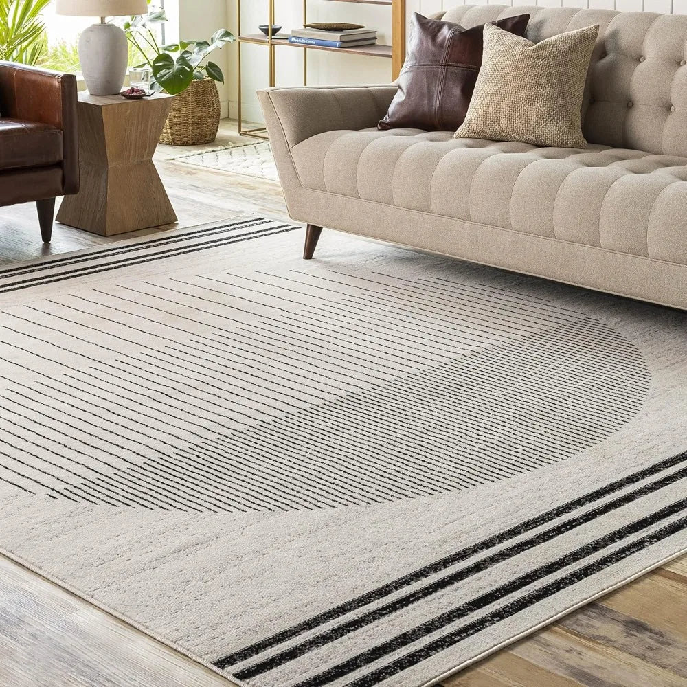9x12 Neerbosch Modern Light Gray Area Rug Geometric Grey Black White Carpet for Living Room and Outdoor Use