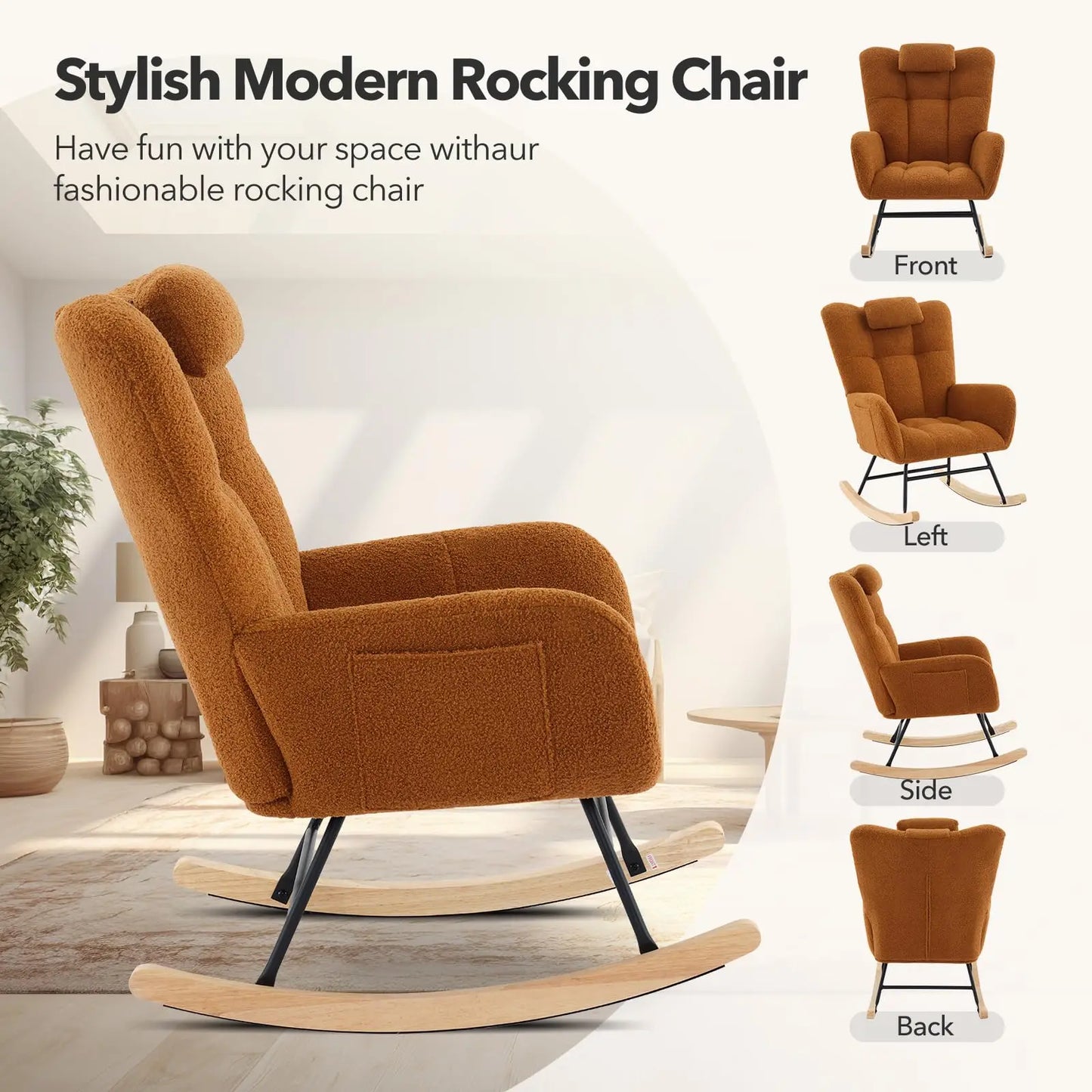 Nursery Rocking Chair Teddy Padded Seat Glider Rocker
