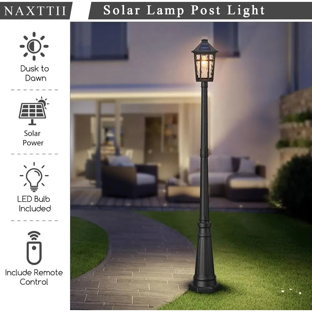 Outdoor Lamp Post Light Dusk To Dawn Waterproof Pole 80.7 Inch Black Remote