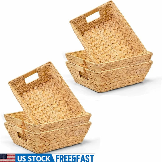 6 Pack Wicker Storage Baskets With Handles Water Hyacinth