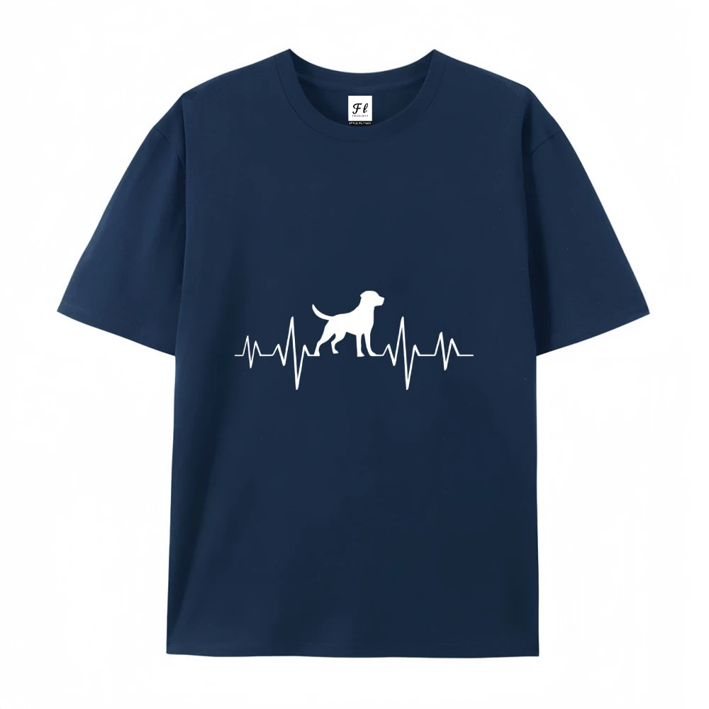 Women 100 Cotton Summer Casual Round Neck Short Sleeve Heartbeat Dog Paw Print