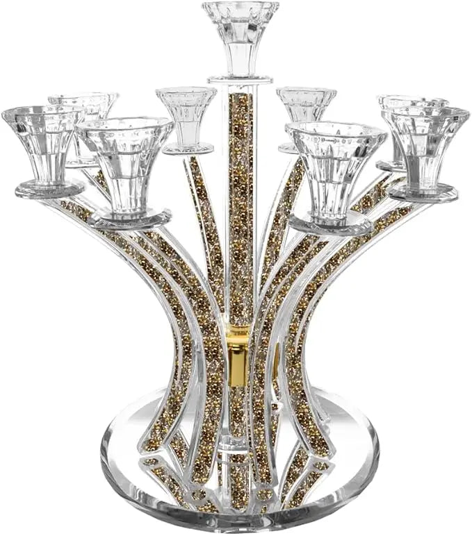 Gold Plated Nine Arm Crystal Light Tree Candle Holder