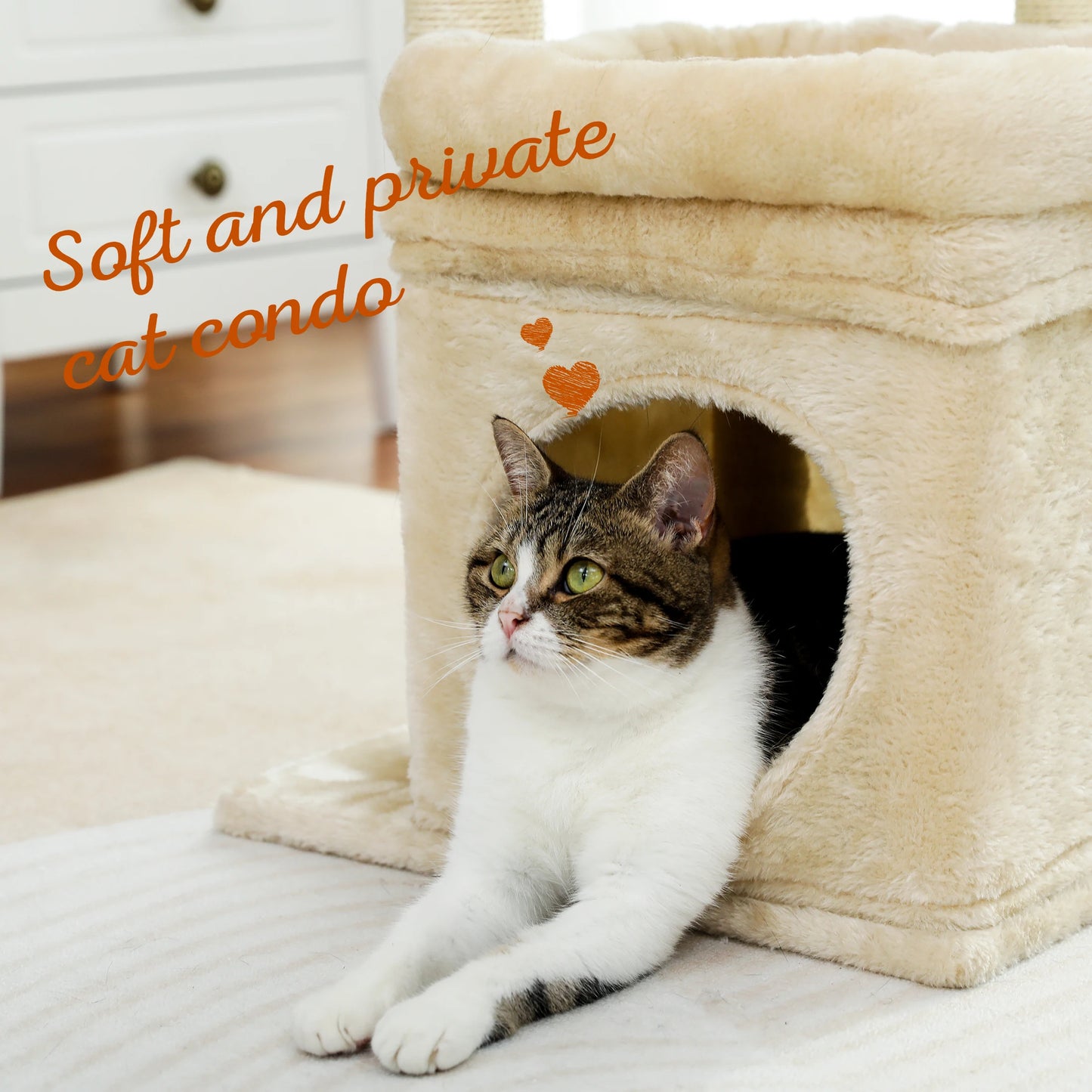 Double Tier Cat Tree Tower With Cozy Condo And Wide Perch For 1 To 2 Indoor Cats