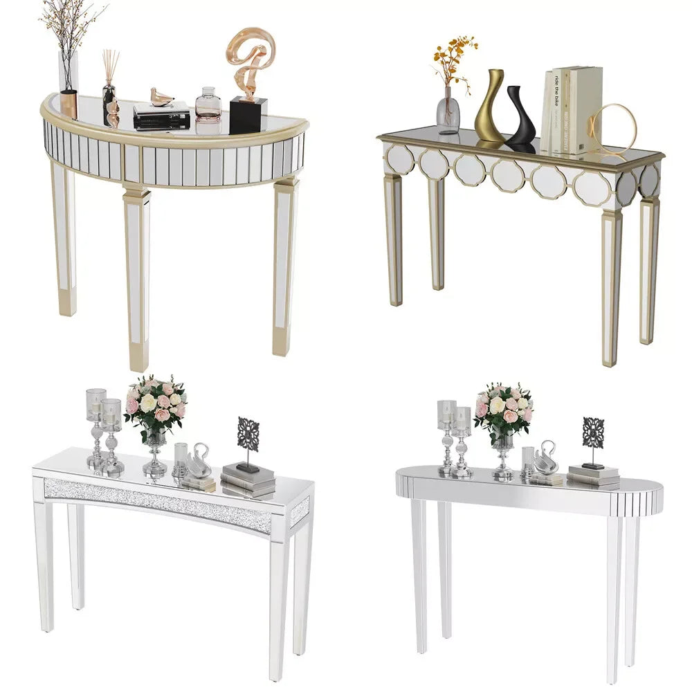 LUVODI Modern Glass Mirror Console Table Crushed Diamond