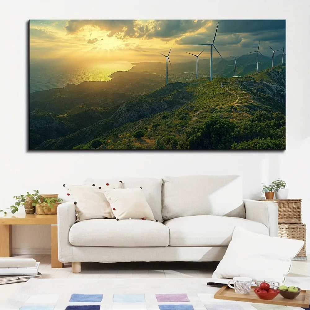 1.5 Inch Thick Pine Wood Frame Mountain Landscape Wall Art Decor