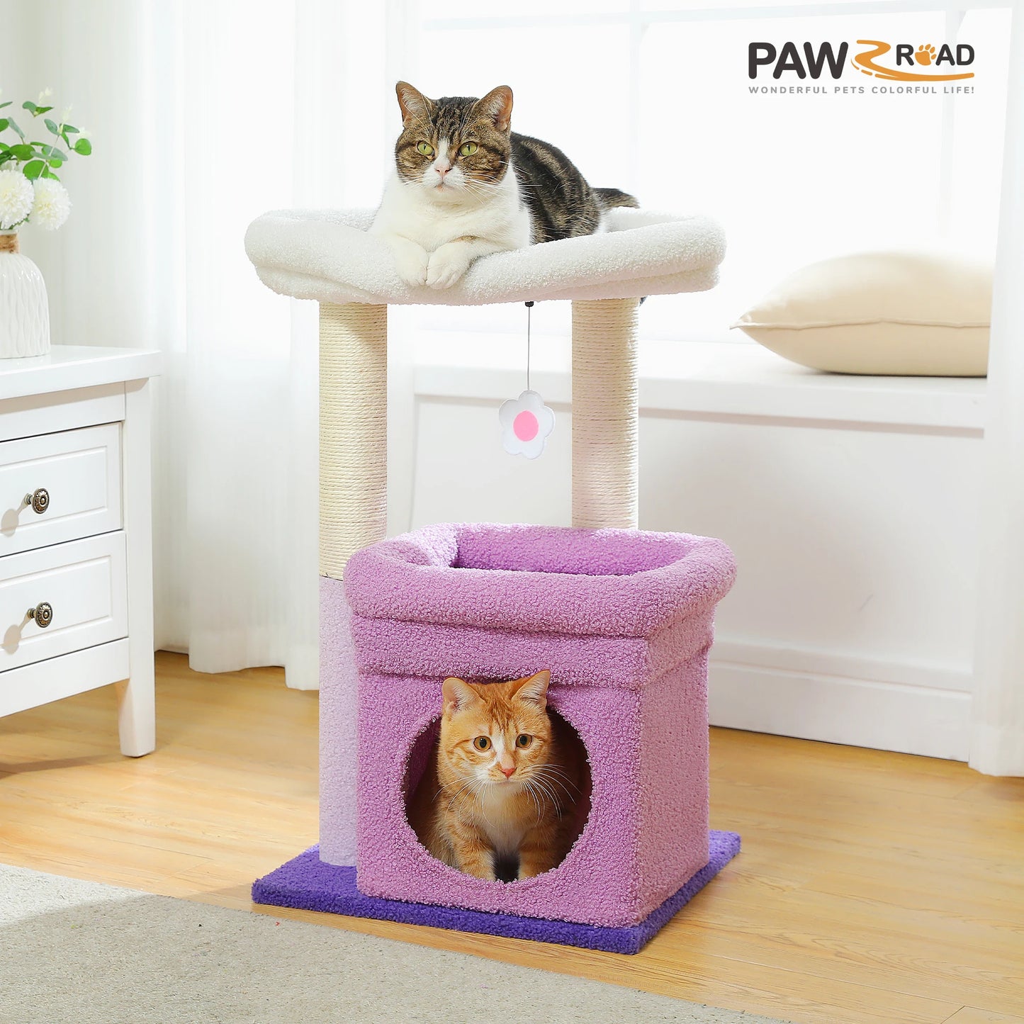 Double Tier Cat Tree Tower With Cozy Condo And Wide Perch For 1 To 2 Indoor Cats