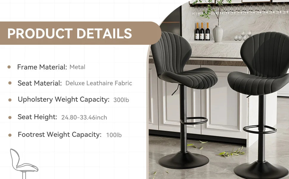 Modern Dining Chair Set 2 Pieces Bar Stools With Backrest