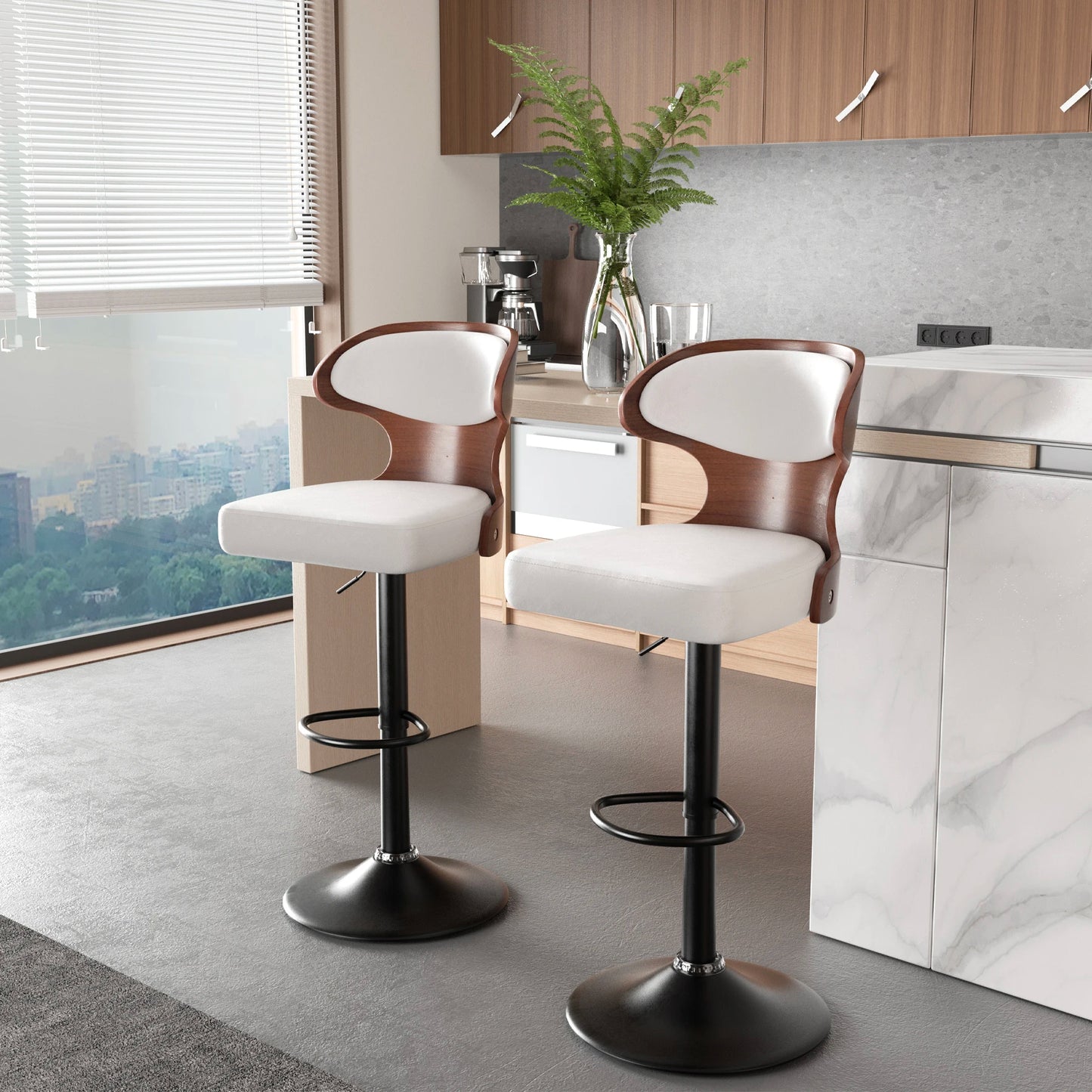 Bar Stool Set 2Pcs Swivel Backrest PU Leather Cushioned