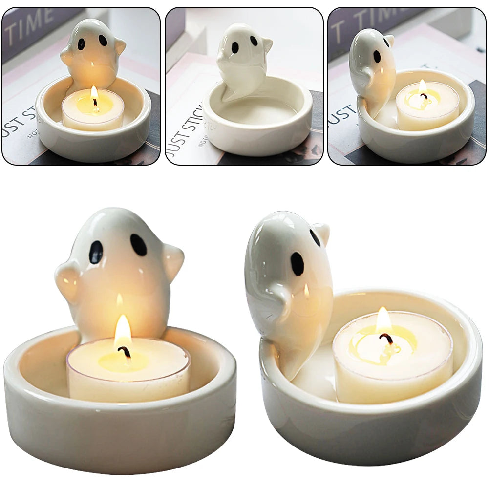 Ceramic Ghost Tealight Candle Holder For Halloween Decor