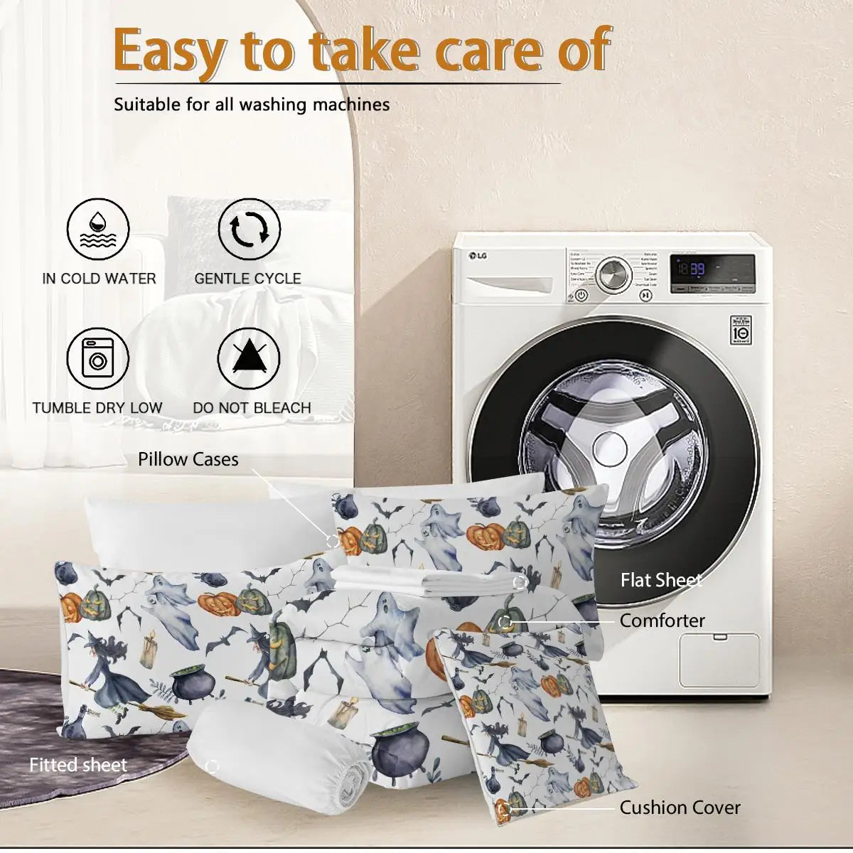 Witch Pattern Bed in a Bag Twin Comforter Sheets Set