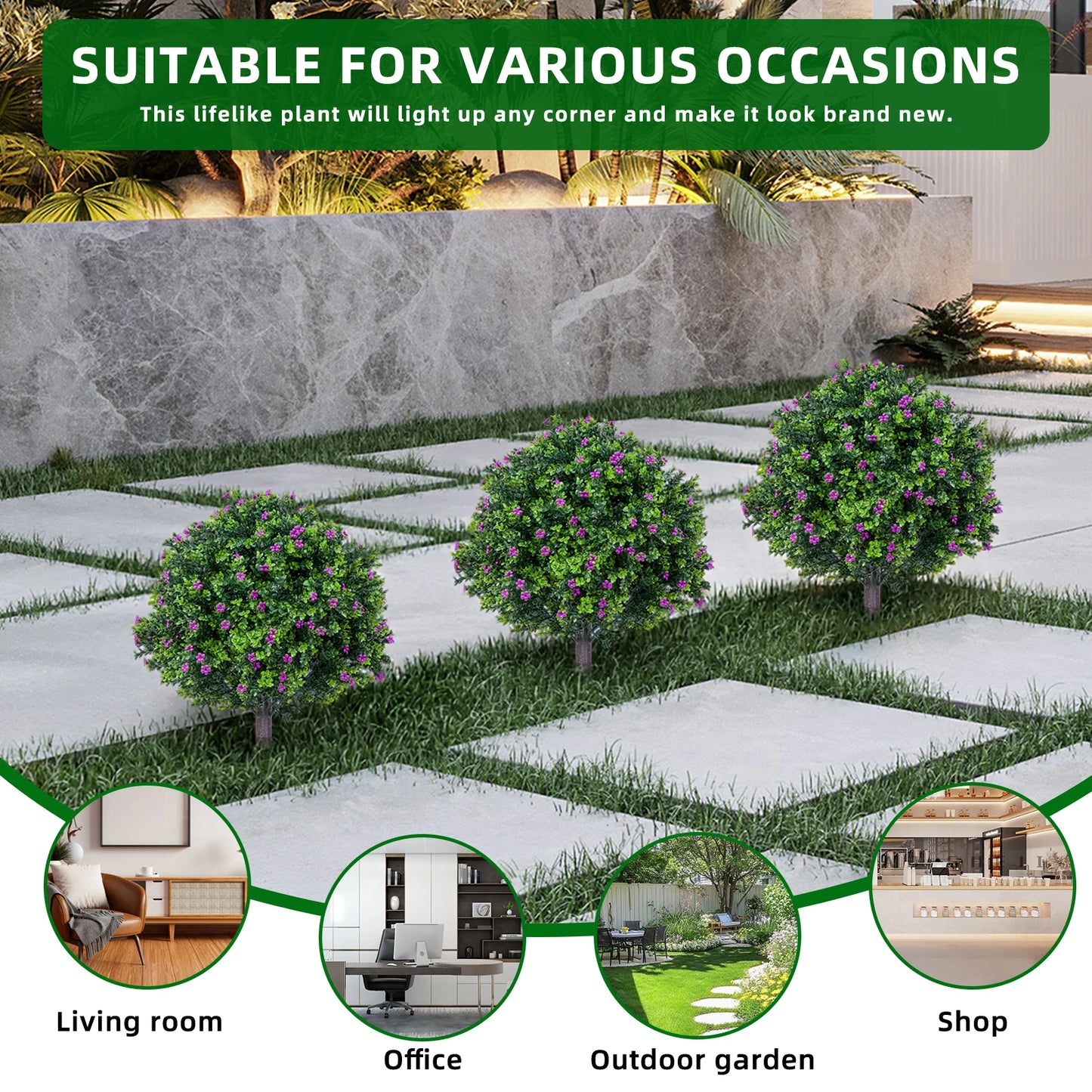 Two Pieces Artificial Plants Step Flower With Plastic Pole And Iron Garden Decor