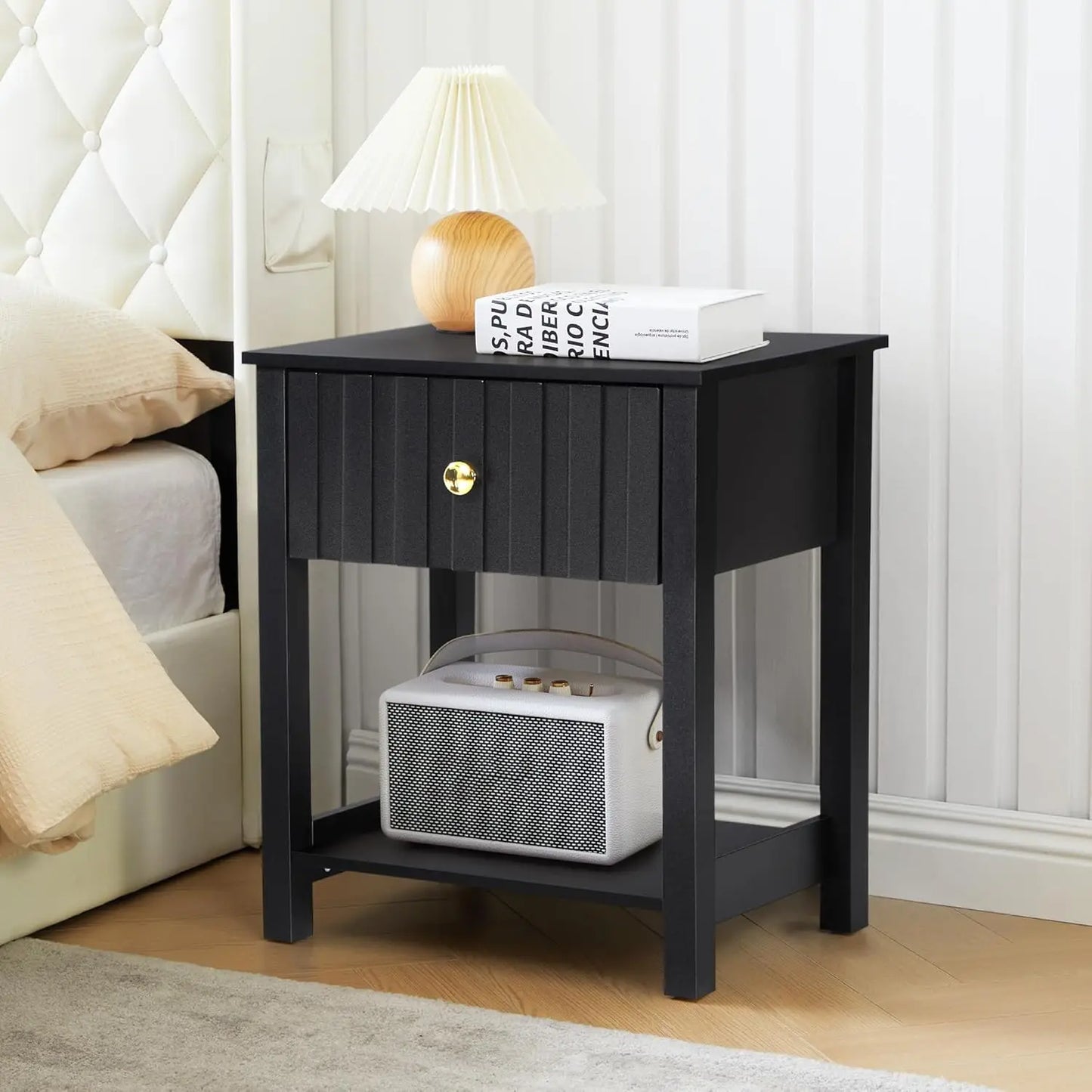 Wood Nightstand With Drawer Mid Century Bedside Table