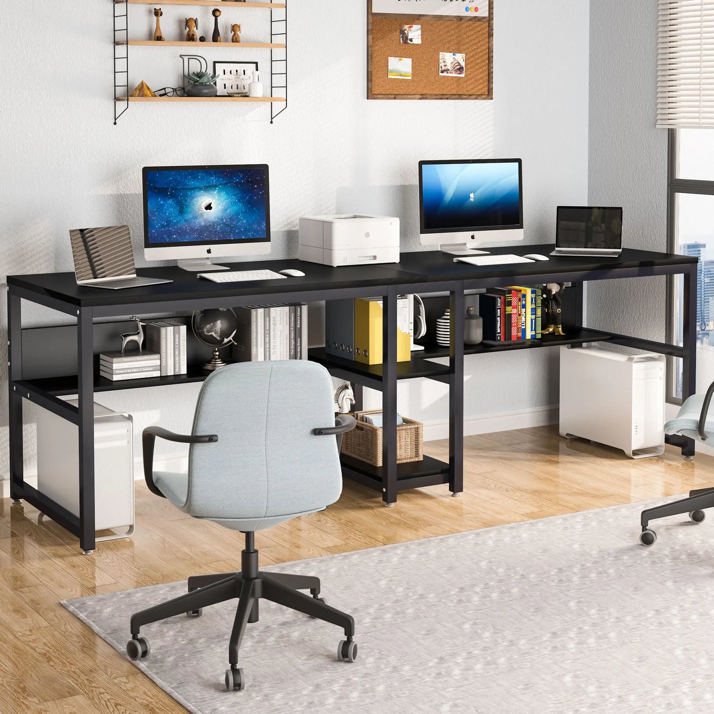 Tribesigns Two Person Desk With Bookshelf Rustic Office