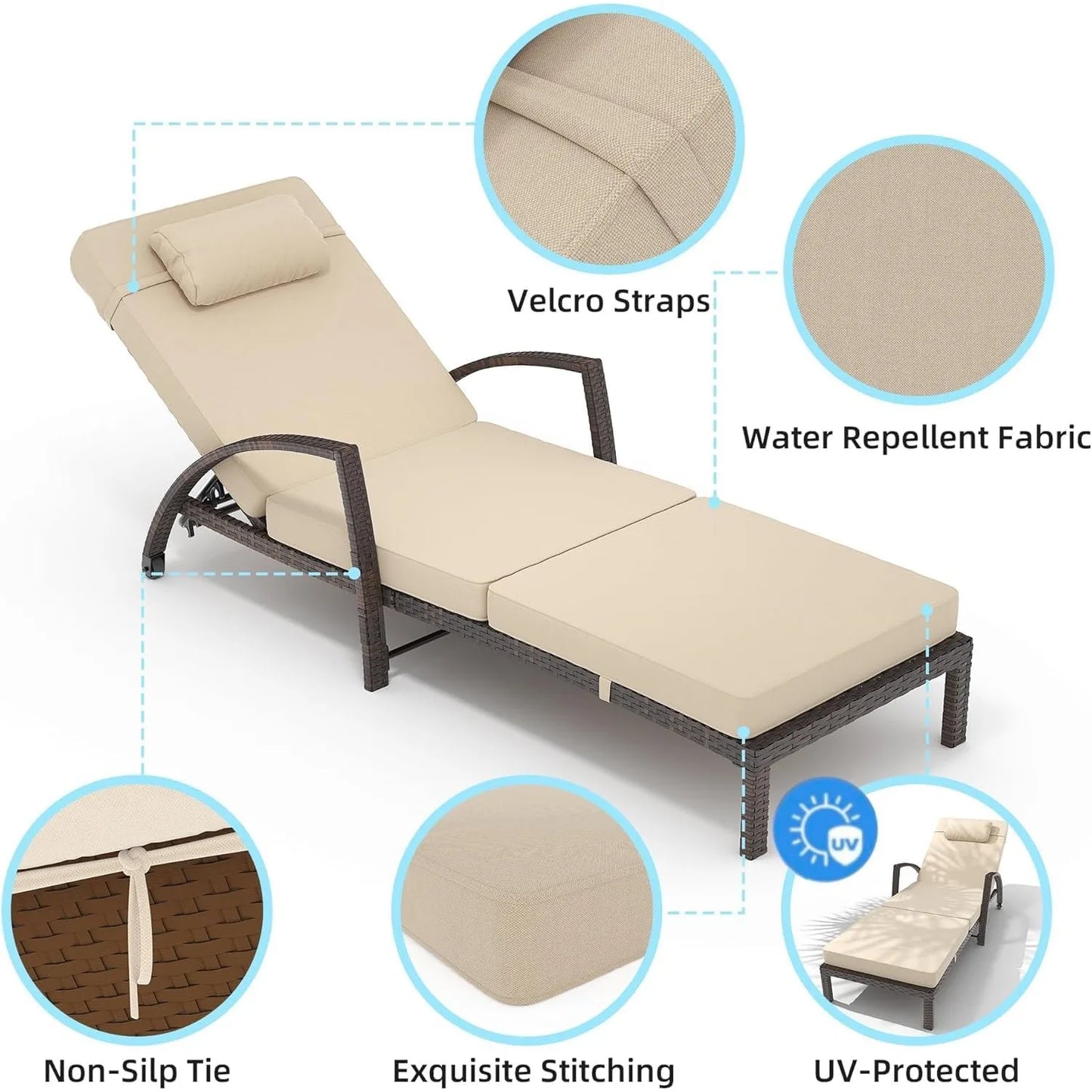 Outdoor Chaise Lounge Chairs Set Of 2 With Adjustable Backrest And Armrests