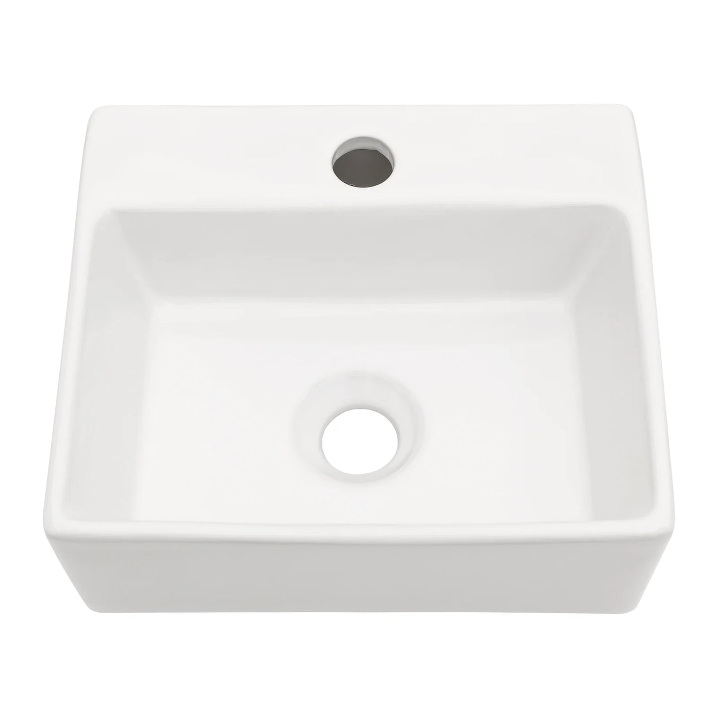 White Ceramic Rectangular Wall Mount Sink With Faucet Hole