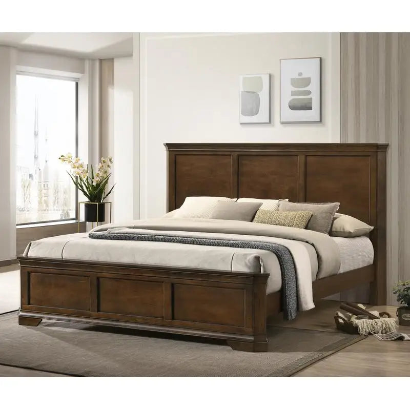 Three Piece Wood Bedroom Set With Queen Panel Bed And Two Nightstands