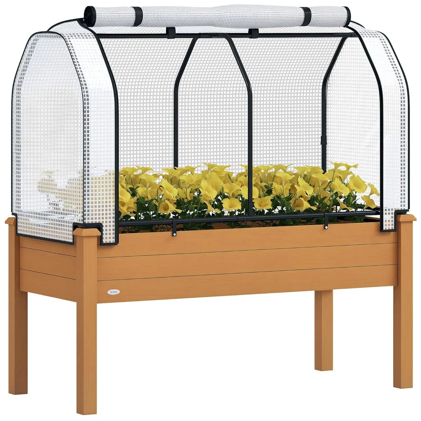Raised Garden Bed With PE Greenhouse Cover Outdoor Elevated Planter Box