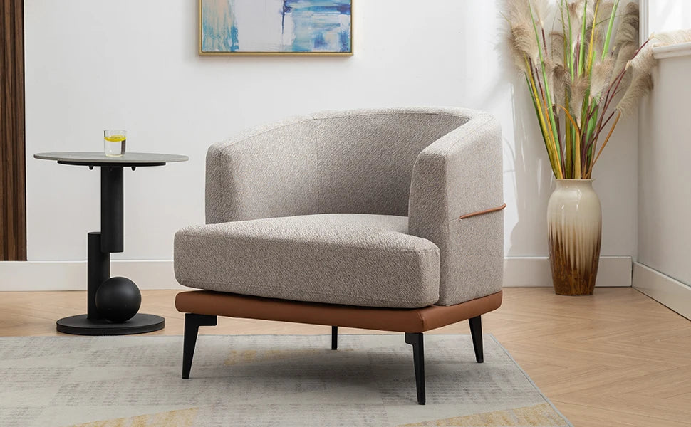 Two Tone Barrel Chair Mustard Green Linen and PU Leather