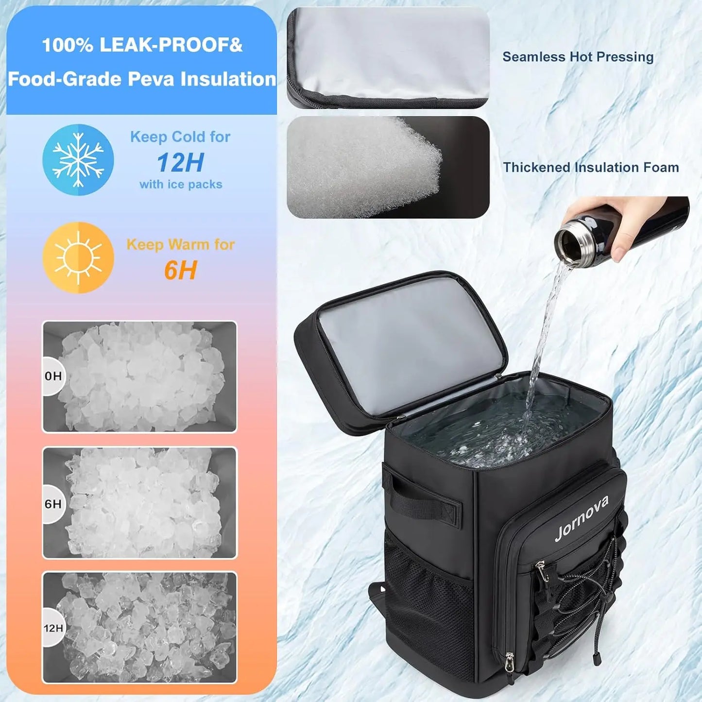 Insulated Cooler Backpack 40L Leakproof Dual Compartments for Camping