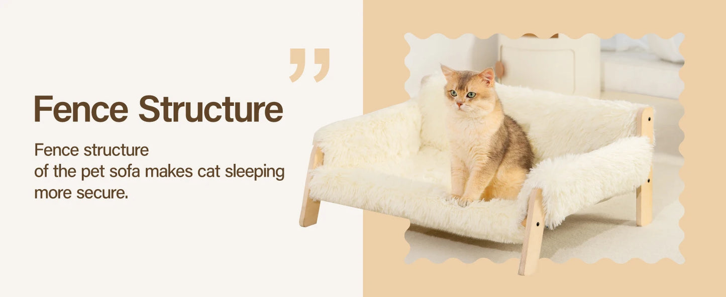 Mewoofun Wooden Cat Couch Bed With Removable Mattress Cover