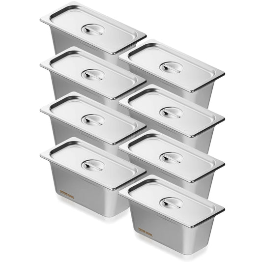 VEVOR 8 Pack Buffet Chafing Dishes 5.93L Stainless Steel Steam Table Pans with Lid 6 Inch Deep Catering Food Pan