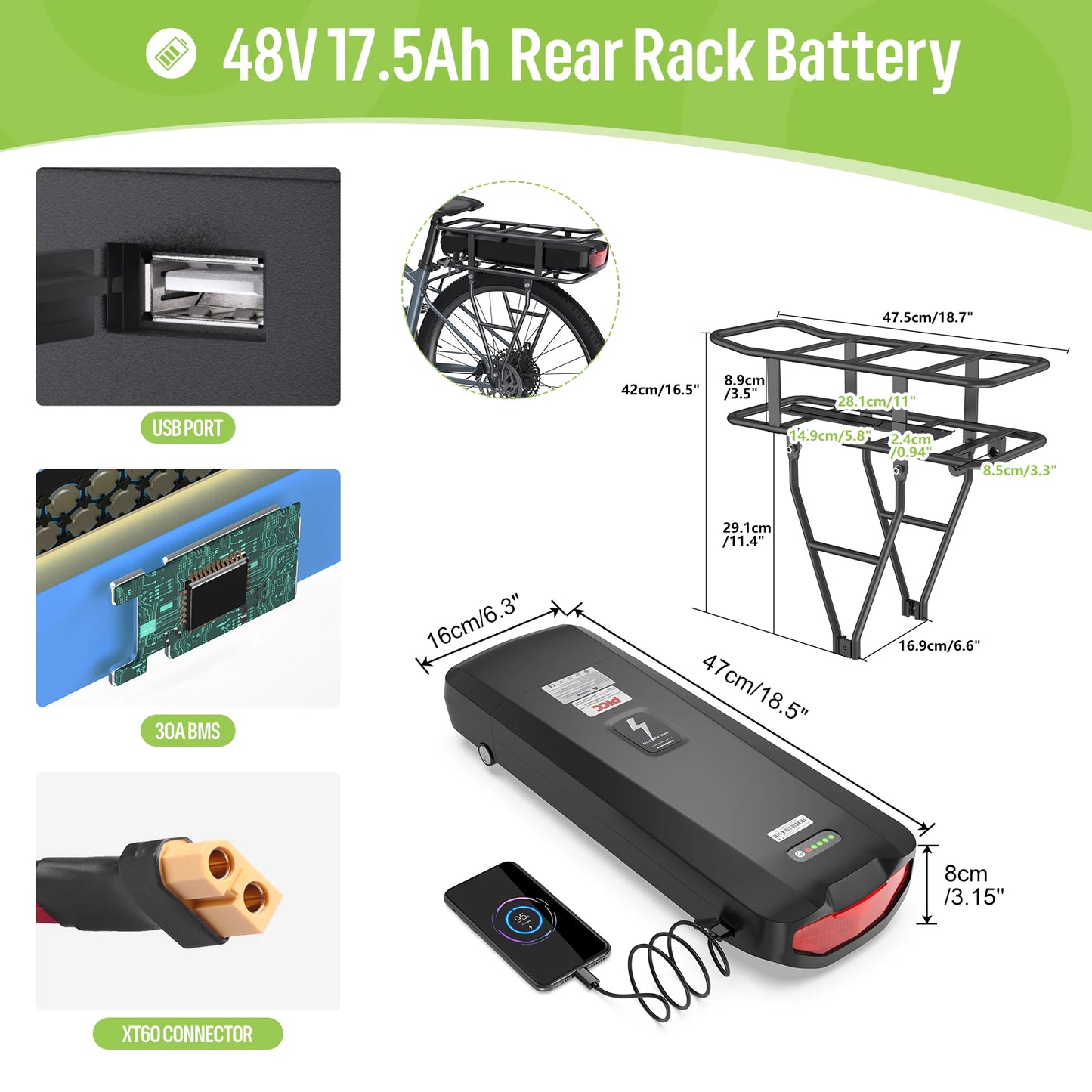 Ebike Battery 48V Lithium Pack For Bafang Tongsheng