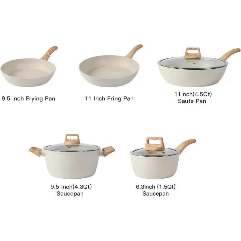 Home Tool 16 Pieces Pots and Pans Set Non Stick Cookware Set White Free Delivery
